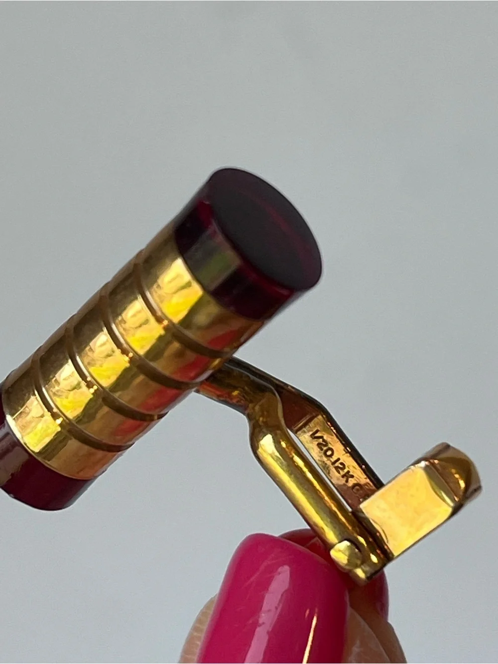 Vintage Swank Cuff Links Gold Plated Red Lucite